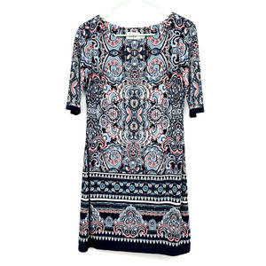 Eliza J size small short sleeve‎ dress geometric pattern blue black pink